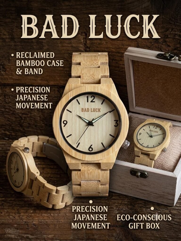 BAD LUCK - Bamboo Wood Watch - Eco Box Included